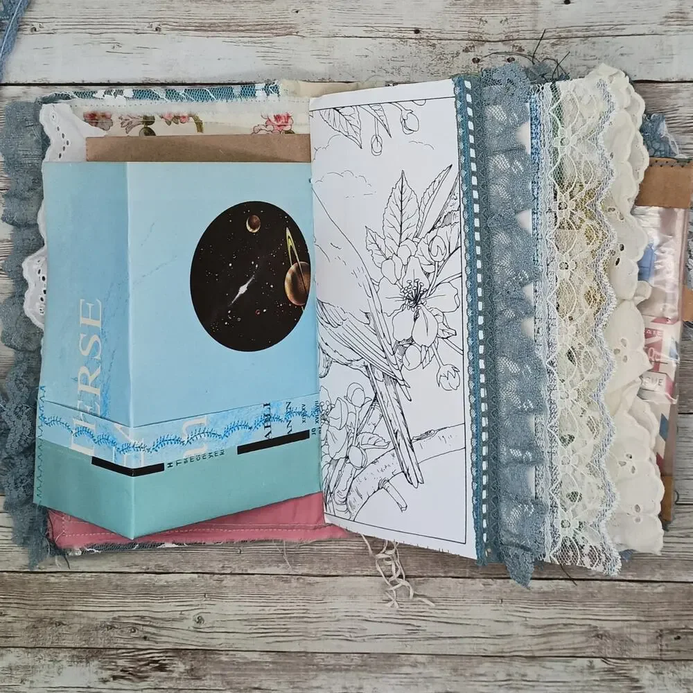 Turquoise Embellished Junk Journal: Flowers, Birds and Butterflies (Laugh)